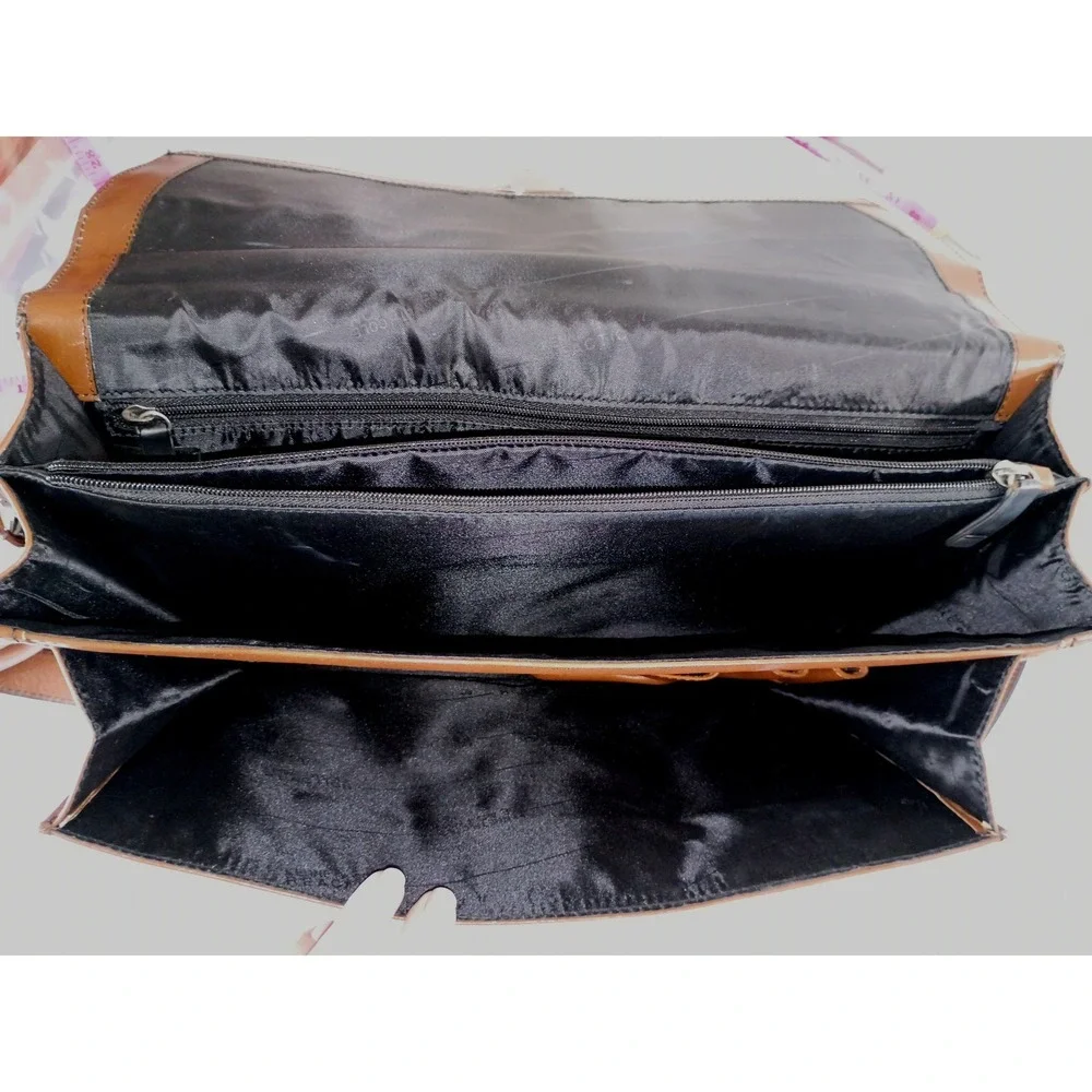 Kenneth Cole Reaction Brown Leather Briefcase Messenger Bag Laptop Work Bag‎